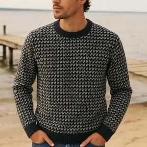 L.L. Bean Navy and White Crewneck Sweater